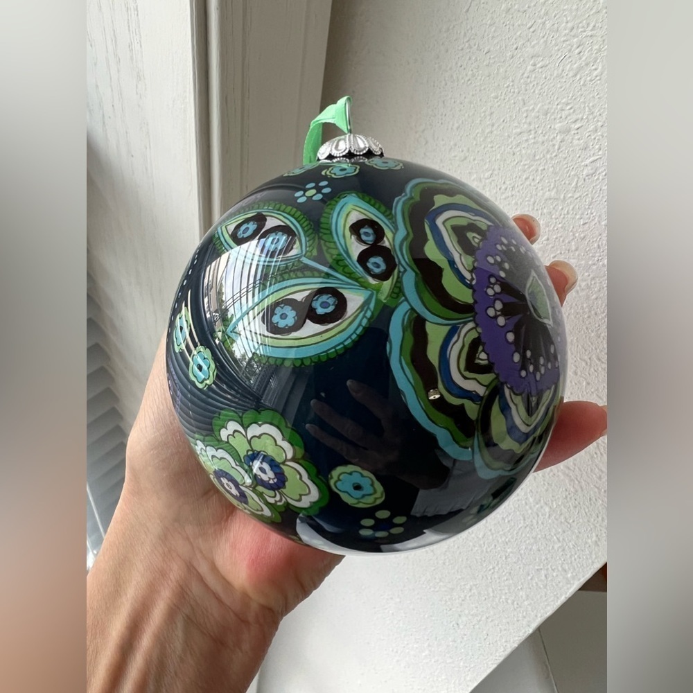 Vera Bradley Blue Rhapsody Glass Ornament with Keepsake Gift Box & Gift Tag 2009